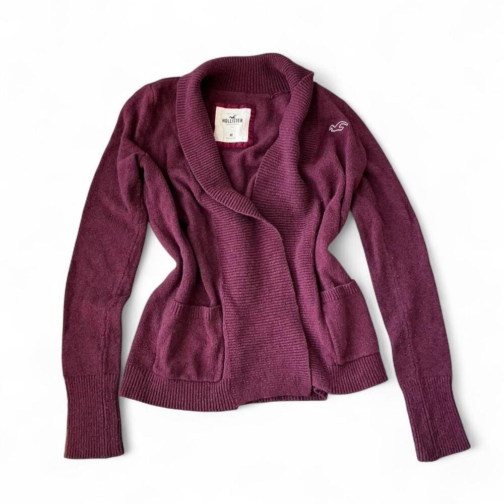 Vintage Hollister Burgundy Open‑Front Cardigan – Size Medium